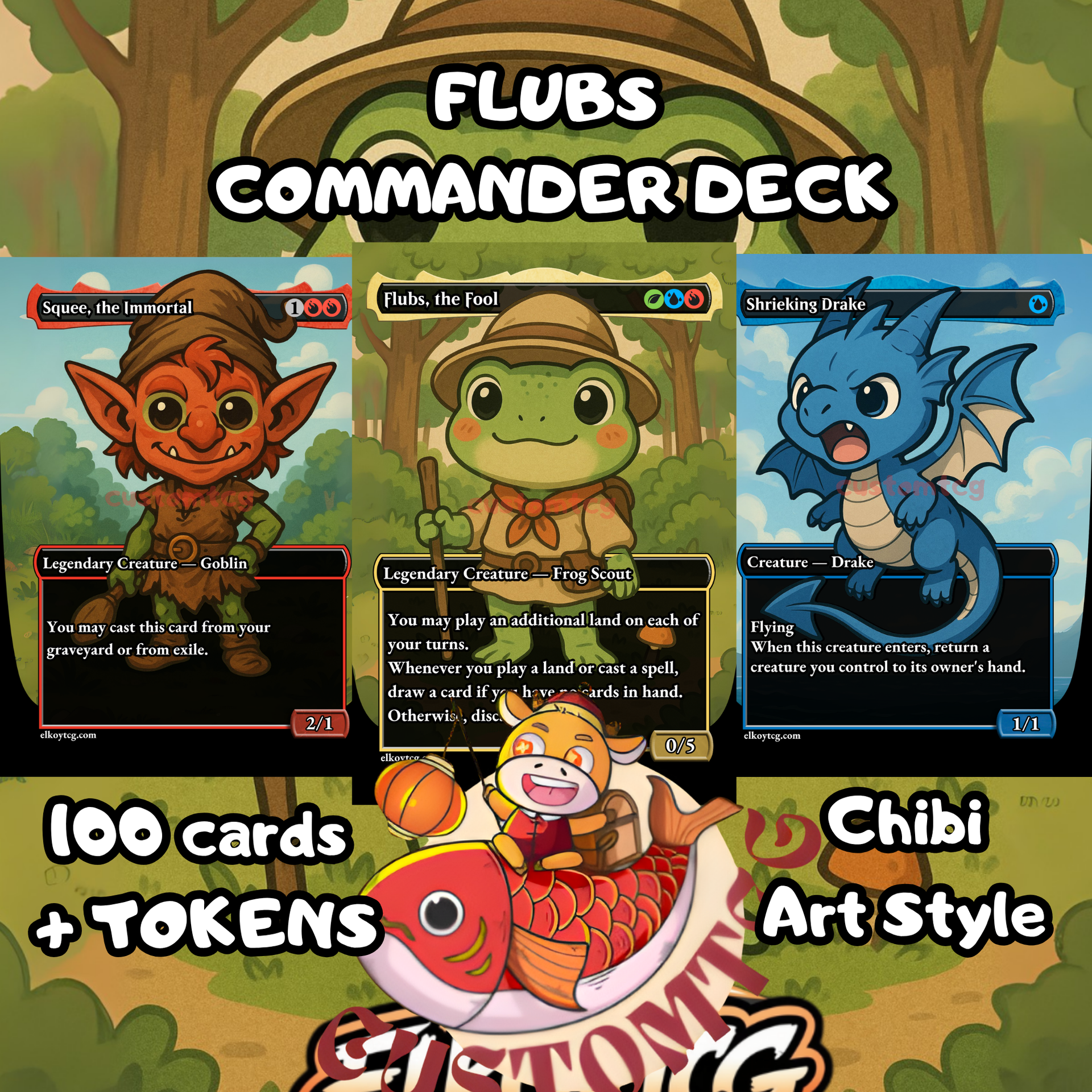 mtg flubs the fool commander deck MTG Flubs, the Fool EDH Bloomburrow Commander Blue Core Proxy & Token Foils Card